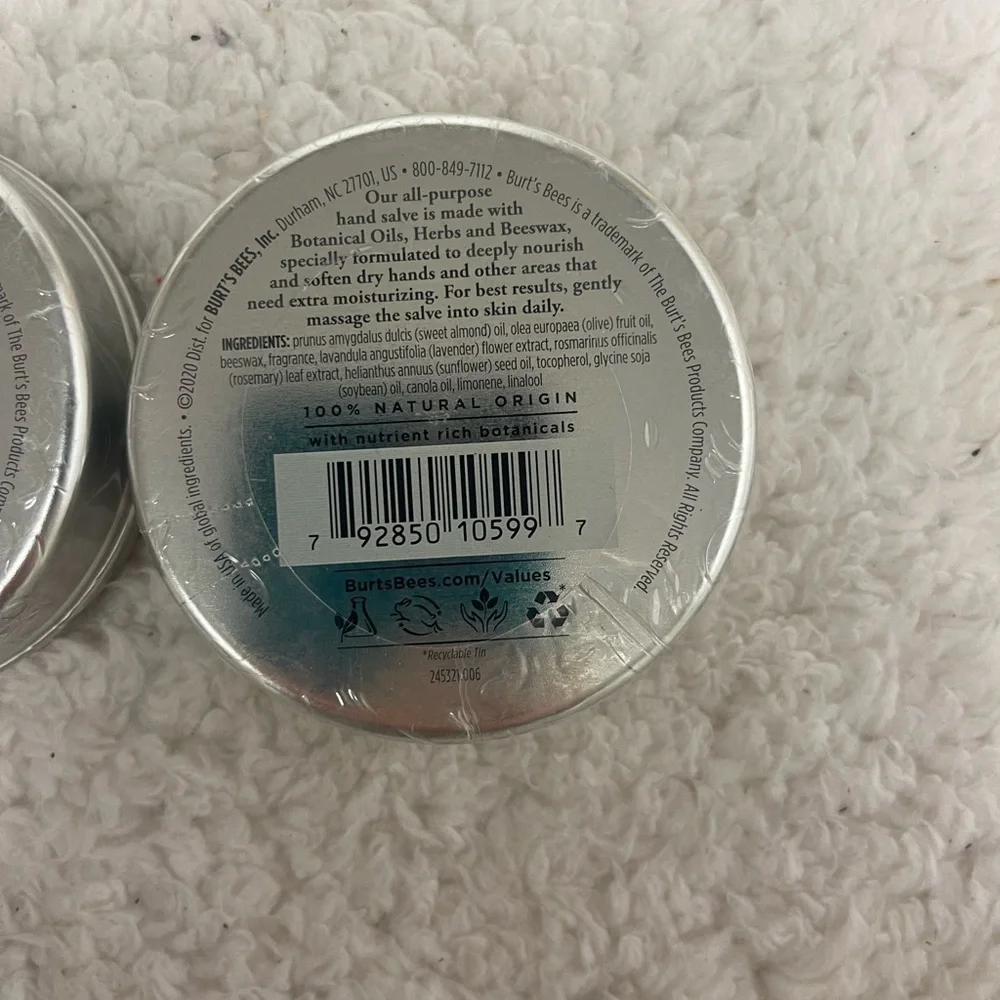 2 Pack Burt's Bees HAND SALVE .3 oz 100% Natural beeswax Balm